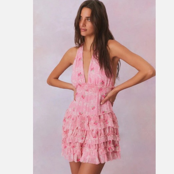 NWT Love Shack Fancy Cherry Pink Quintelle Dress Medium - Picture 3 of 7